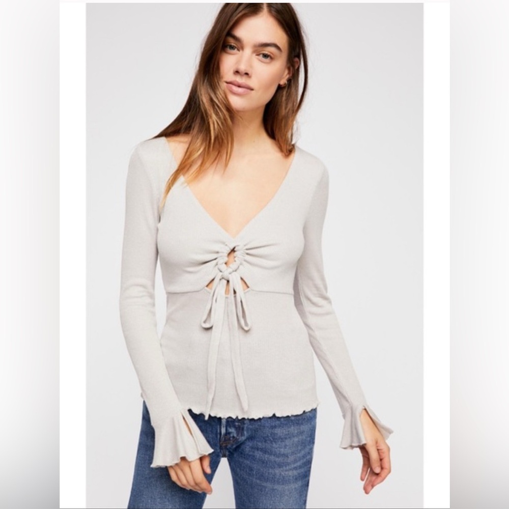 Free People Cream Tie-Front Blouse